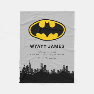 Classic Batman Symbol New Baby Birth Stats Fleece Blanket