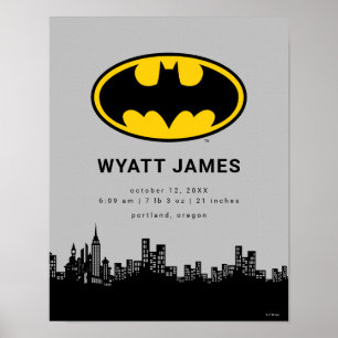 Classic Batman Symbol   New Baby Birth Stats Poster