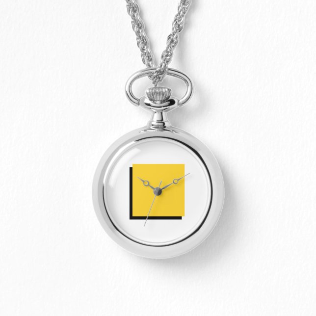 Classic Bauhaus Art Yellow Square Necklace Watch (Front)