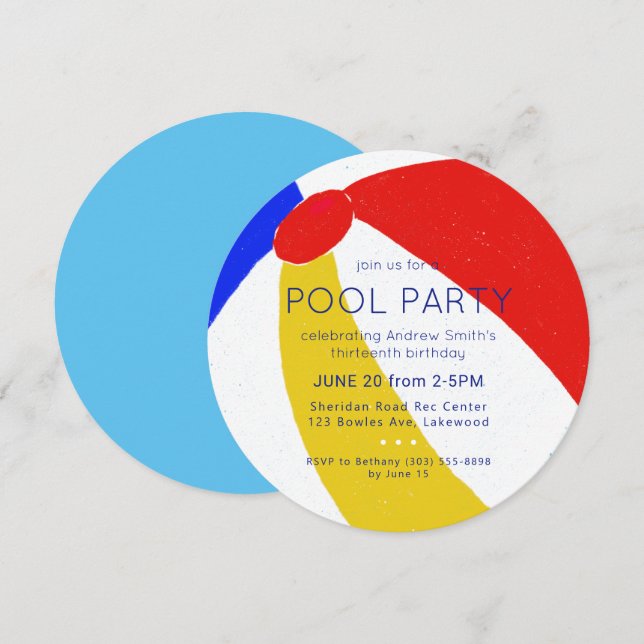 Classic Beach Ball pool Party Birthday Invitation (Front/Back)
