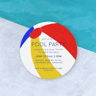 Classic Beach Ball pool Party Birthday Invitation