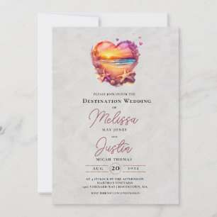 Classic Beach Heart Wedding Invitation
