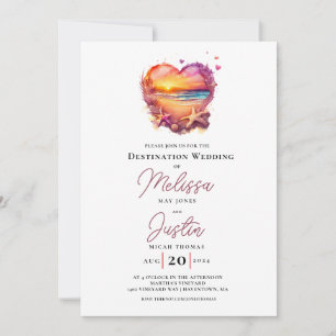Classic Beach Heart Wedding Invitation