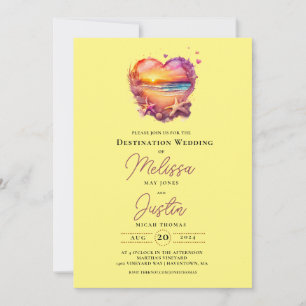 Classic Beach Heart Wedding Invitation