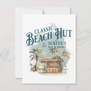 Classic Beach Hut - Surfer's Bar & Drinks Holiday Card