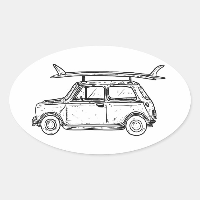 Classic Beach Mini Cooper Oval Sticker (Front)