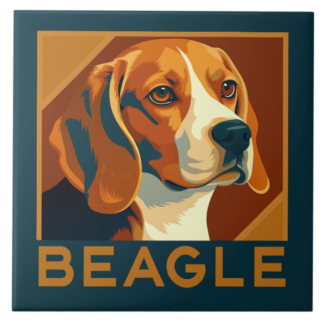 Classic Beagle Portrait Retro Style Tile (Front)
