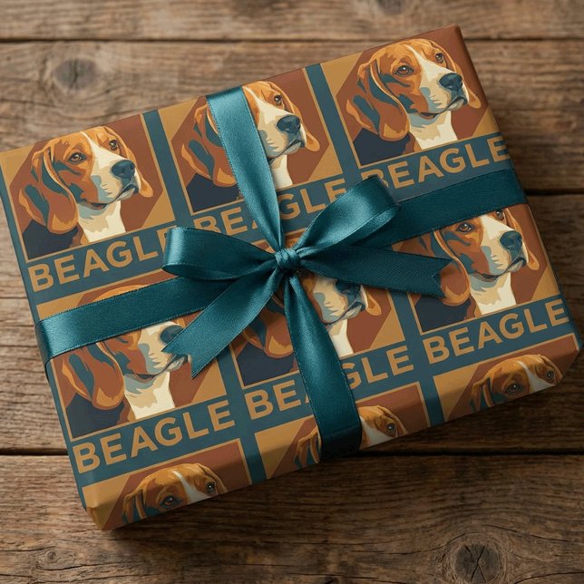 Classic Beagle Portrait Retro Style Wrapping Paper (Creator Uploaded)
