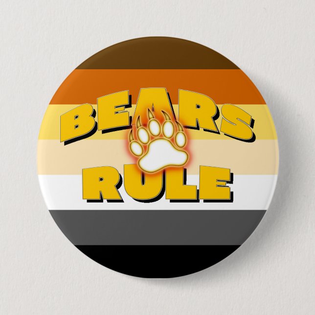 Classic Bear Pride Flag Bears Rule Bear Paw 7.5 Cm Round Badge (Front)