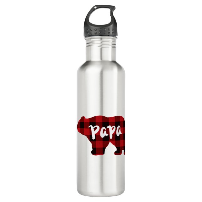 Classic bear silhouette papa bear red black plaid  710 ml water bottle (Front)