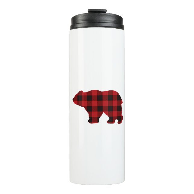 Classic bear silhouette red black plaid [pattern  thermal tumbler (Front)