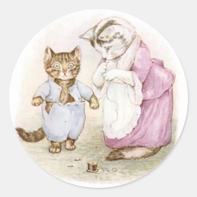 Classic Beatrix Potter Cute Kitten Classic Round Sticker (Front)