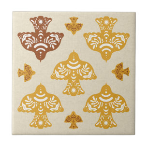 Classic beautiful birds Italian folk art kraft Tile