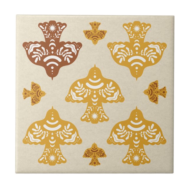 Classic beautiful birds Italian folk art kraft Tile (Front)