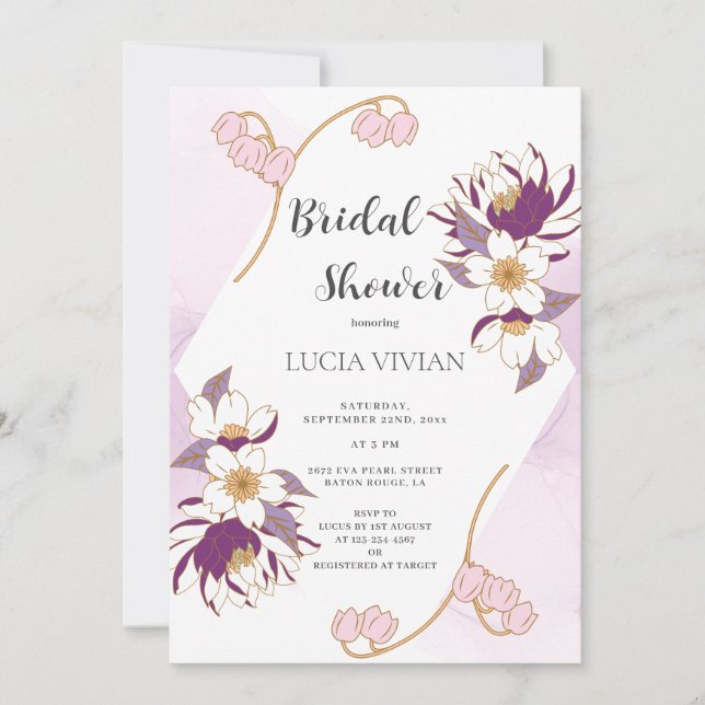 Classic Beautiful Purple Lotus Bridal Shower Invitation (Front)