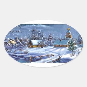 Classic, beautiful vintage Christmas picture Oval Sticker