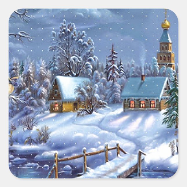 Classic, beautiful vintage Christmas picture Square Sticker (Front)