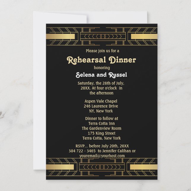 Classic Beauty Art Deco Rehearsal Dinner Invitation (Front)