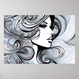 Classic Beauty: Modern Woman in Black & White Poster