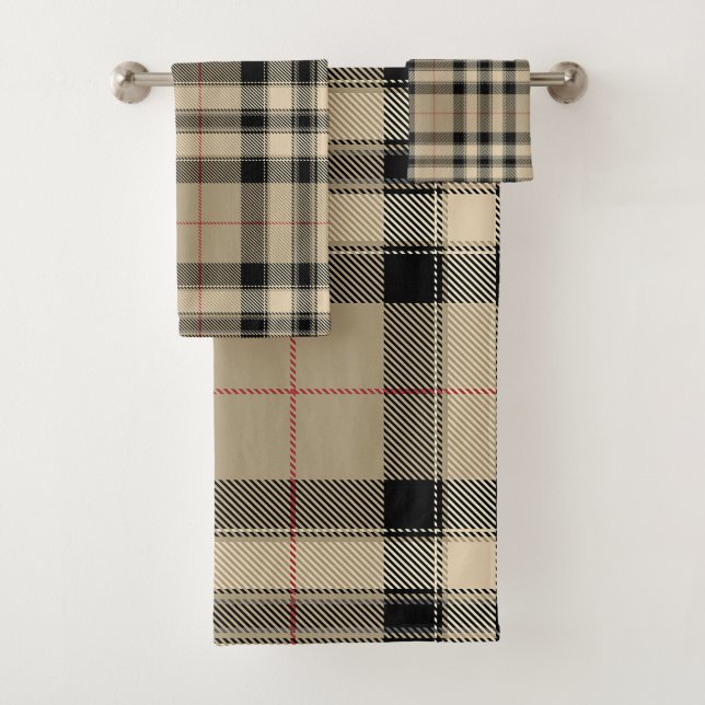 Classic Beige And Black Plaid Bath Towel Set (Insitu)