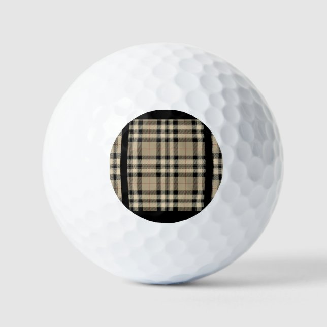 Classic Beige And Black Plaid Golf Balls (Front)