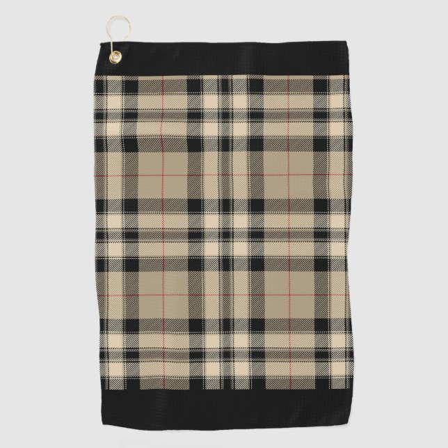 Classic Beige And Black Plaid Golf Towel (Front)
