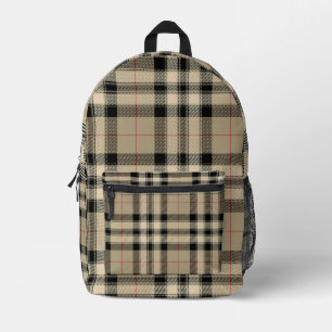Classic Beige And Black Plaid Printed Backpack