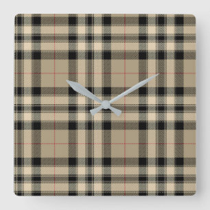 Classic Beige And Black Plaid Square Wall Clock