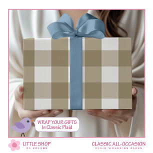 Classic Beige and White Buffalo Check Pattern Wrapping Paper