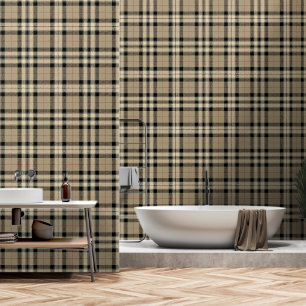 Classic Beige + Black Plaid Bathroom Wallpaper