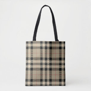 Classic Beige + Black Plaid  Tote Bag