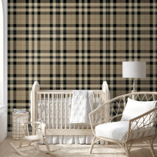 Classic Beige + Black Plaid Wallpaper