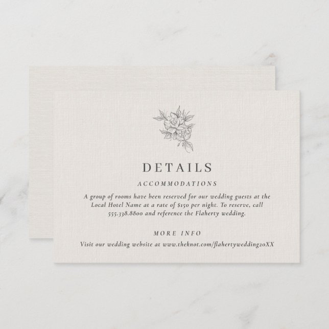 Classic Beige Botanical Wedding Details  Enclosure Card (Front/Back)