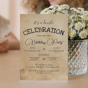 Classic Beige Double Birthday Party  Invitation