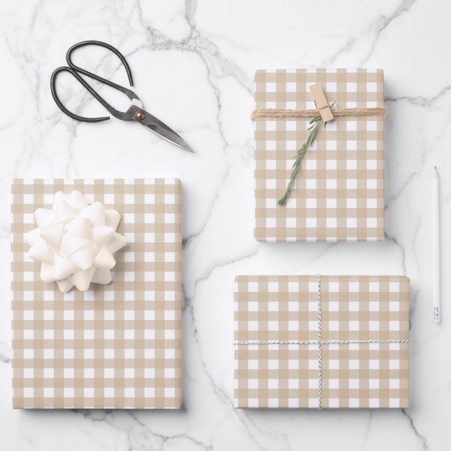 Classic Beige Gingham Plaid  Wrapping Paper Sheet (Front)