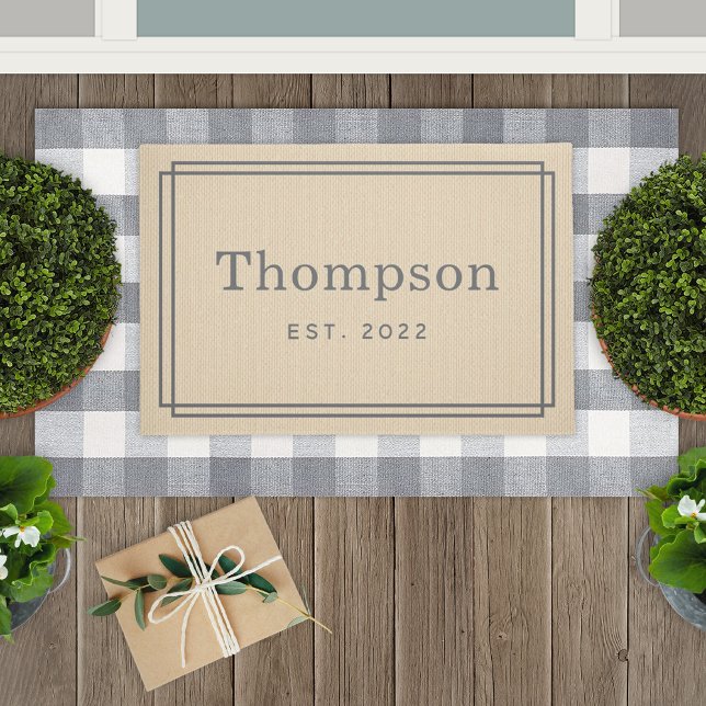 Classic Beige Gray Family Last Name Established Doormat (Creator Uploaded)