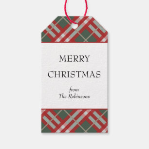Classic Beige Red Tartan Plaid Christmas Gift Tag