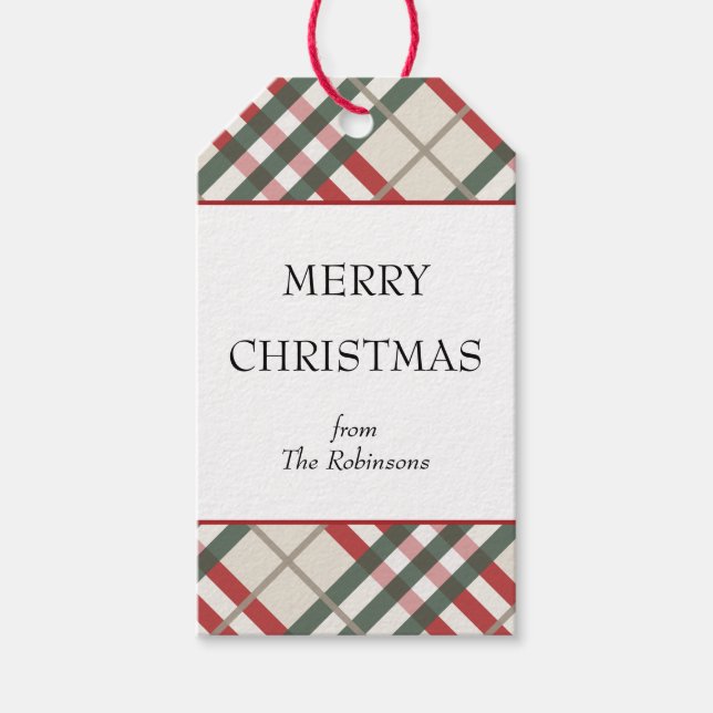 Classic Beige Red Tartan Plaid Christmas Gift Tag (Front)