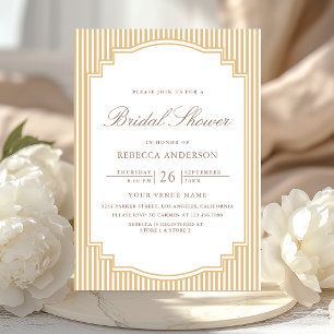 Classic Beige Tan Striped Photo Bridal Shower Invitation