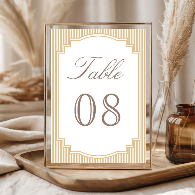 Classic Beige Tan Striped Wedding Table Number (Creator Uploaded)