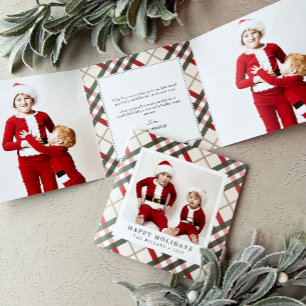 Classic Beige Tartan Plaid Christmas Tri-Fold Holi Holiday Card