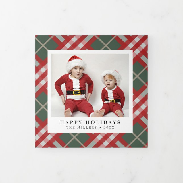Classic Beige Tartan Plaid Christmas Tri-Fold Holiday Card (Cover)