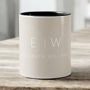 Classic Beige Taupe Neutral Minimalist Monogram Two-Tone Coffee Mug