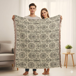 classic beige vintage nautical compass ornamental throw blanket