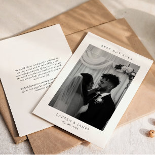 Classic Best Day Ever Wedding Photo Thank You Card