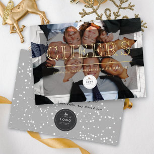 Classic Big Cheers Corporate Modern Photo Business Foil Holiday Card