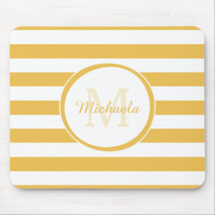 Classic Big Stripes Rich Yellow Monogrammed Name Mouse Mat