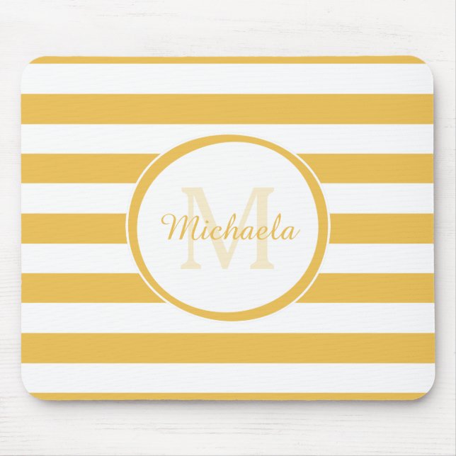 Classic Big Stripes Rich Yellow Monogrammed Name Mouse Mat (Front)