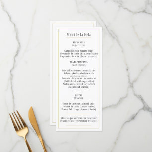 Classic Bilingual White Gold Menu Spanish and Engl