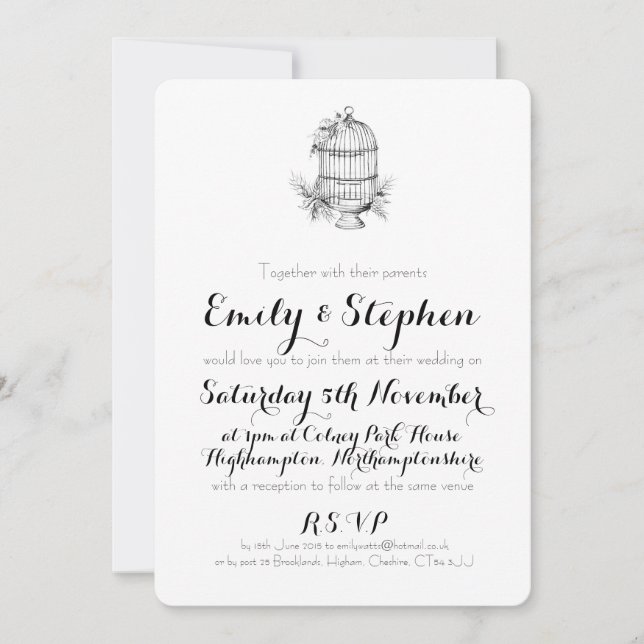 Classic Birdcage Personalised Wedding Invitation (Front)